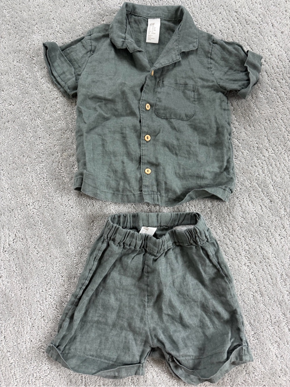 H&M Linen-Blend Short Set in Muted Sage